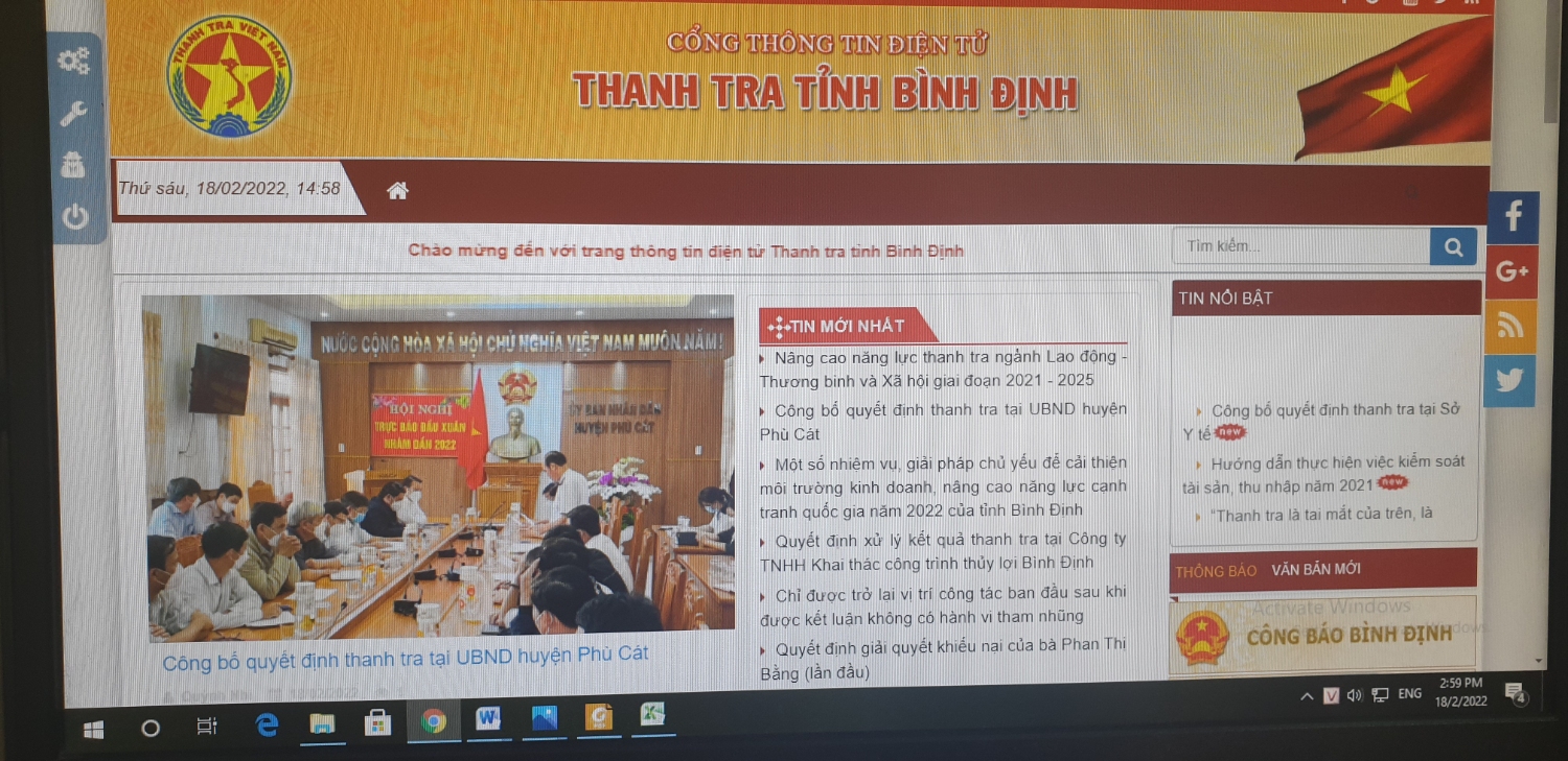 Ảnh: Giao diện Trang thông tin điện tử Thanh tra tỉnh Bình Định